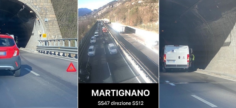 Schianto in galleria sulla Ss47 della Valsugana: coinvolti un furgone ed un camion